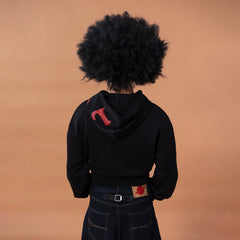CLP Letter Patch Cropped Zip-Up Hoodie