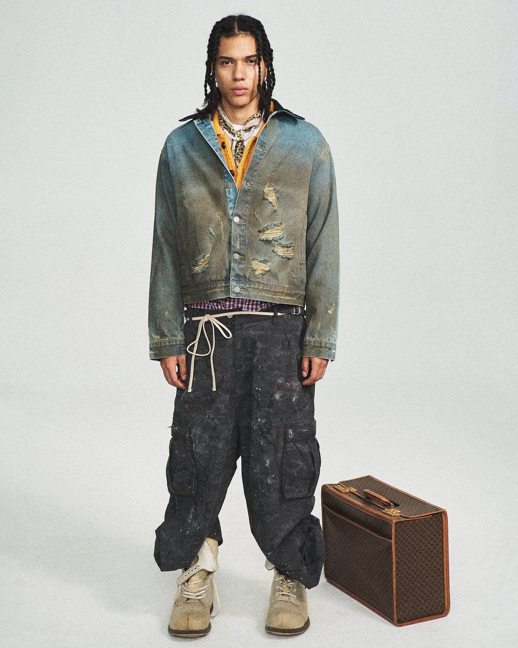 STEEPC Distressed Washed Denim Jacket