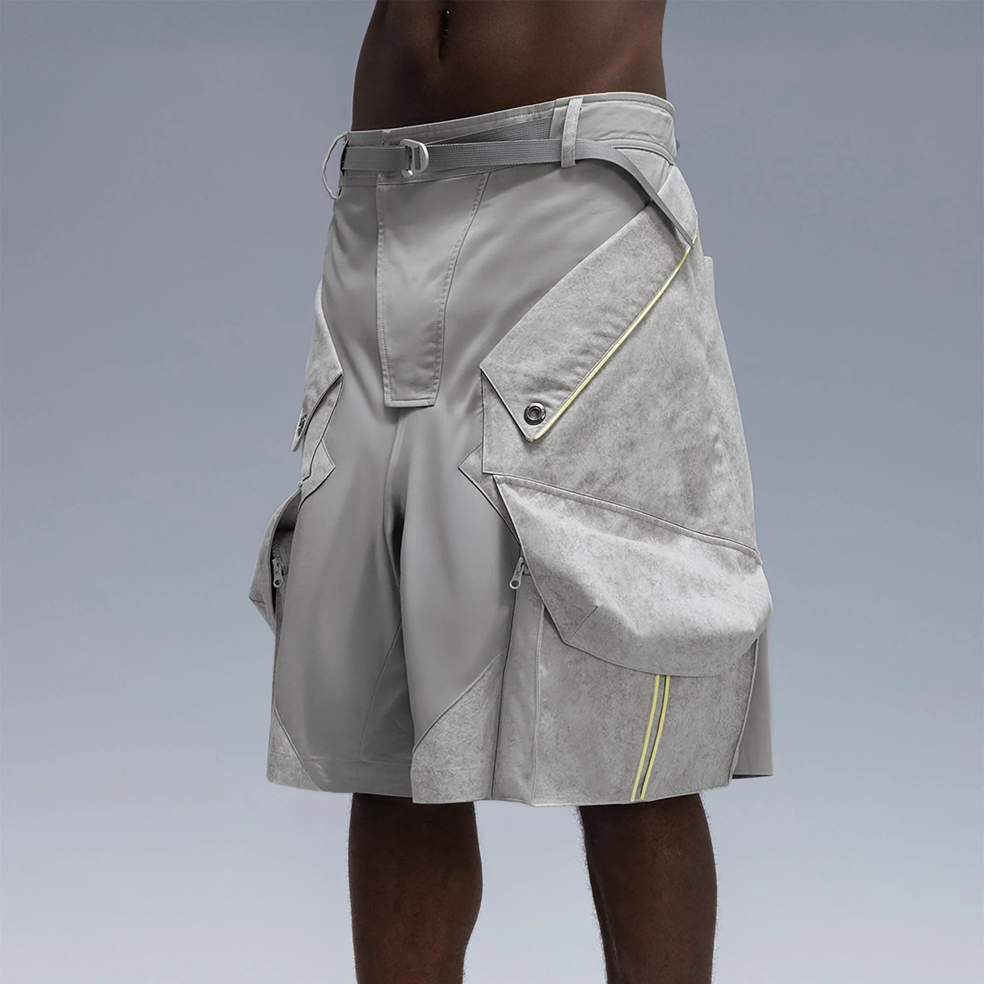 XIPHEVIL Washed Contrast Panel Pocket Utility Shorts Gray