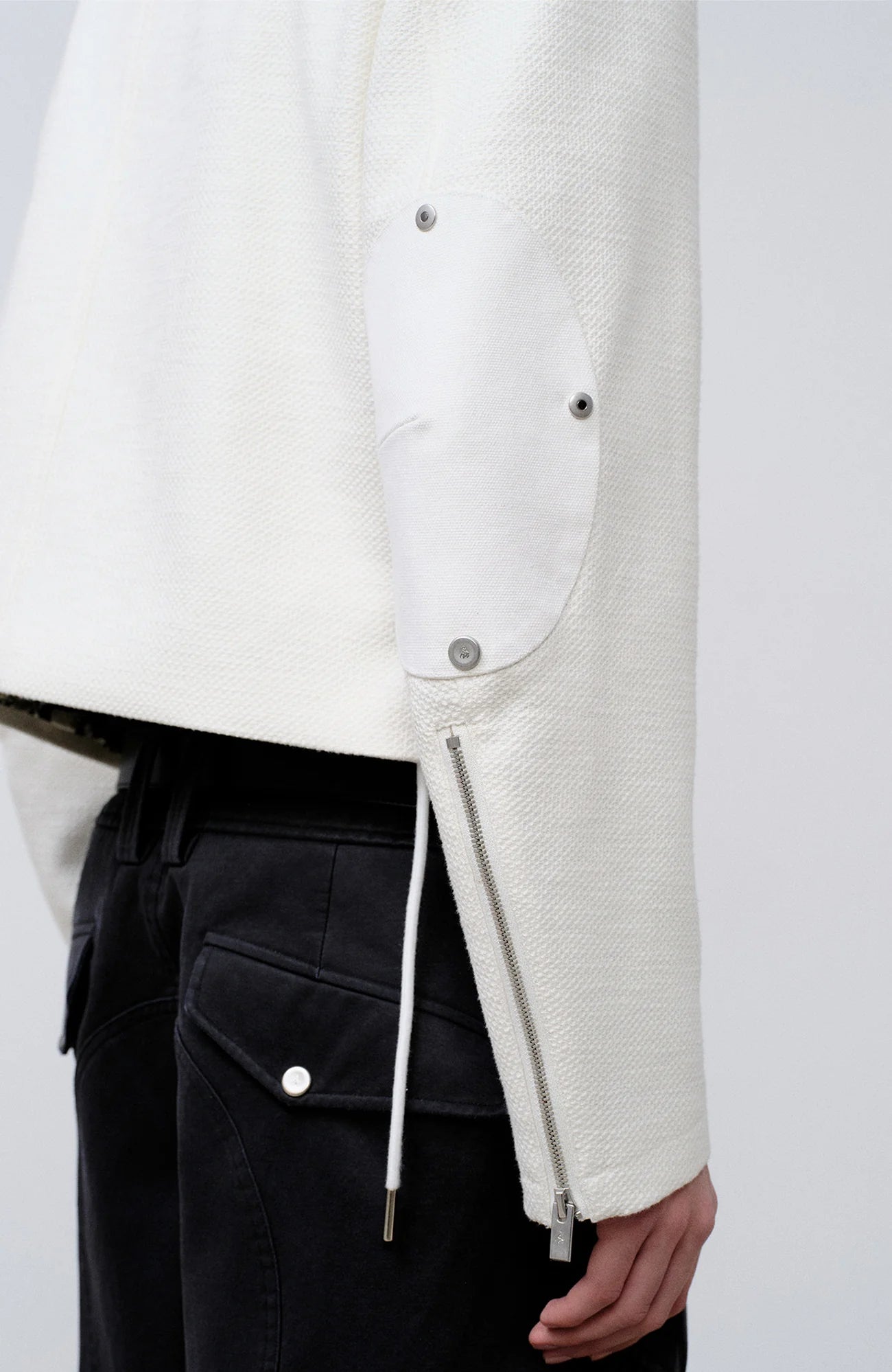 FACEONLAB Arm-Patched Cropped Naval Jacket White