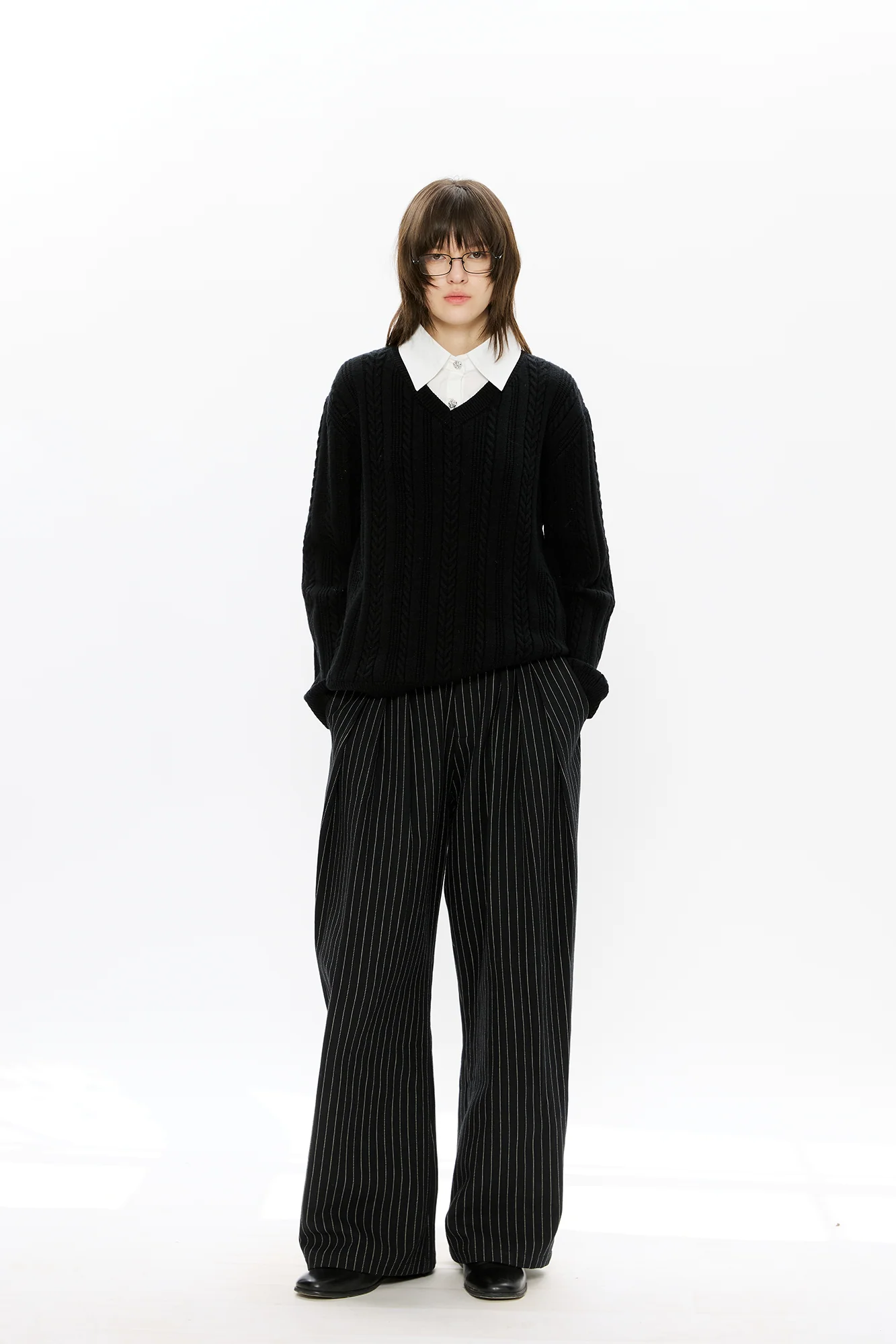 KREATE Cable-Knit Layered Shirt Sweater