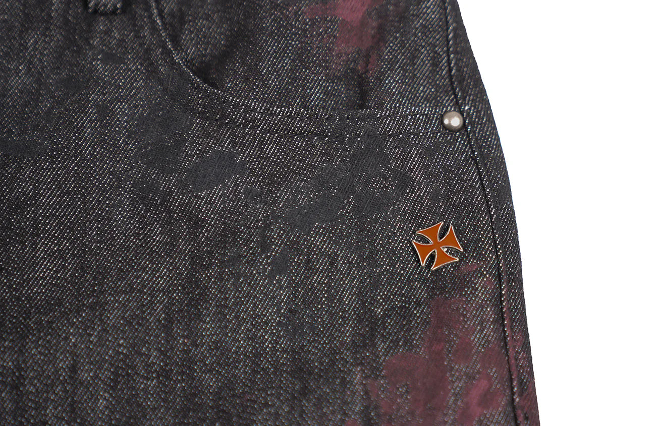 UNDERWATER Bloodstained Raw Flared Denim Pants