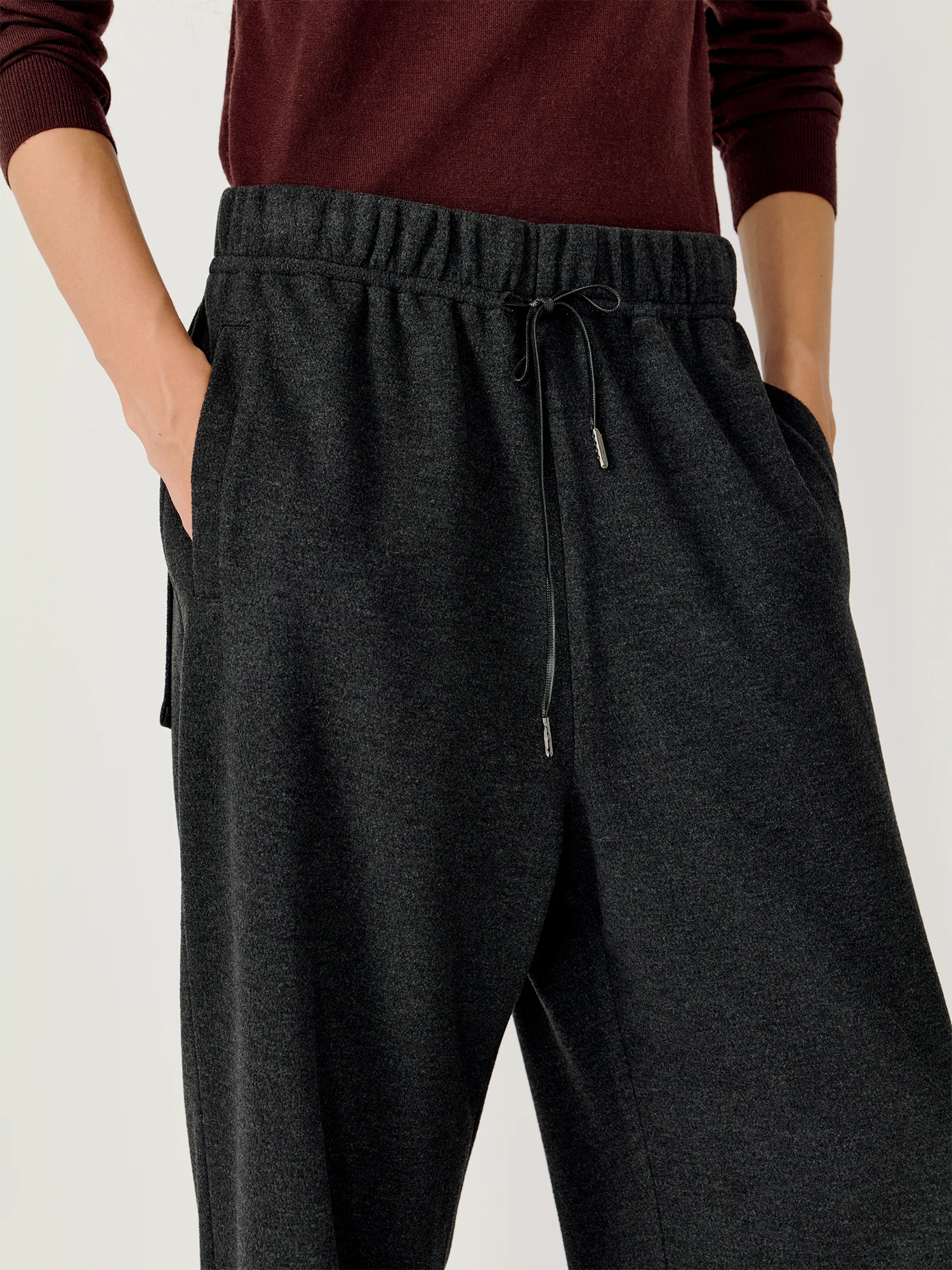 OPICLOTH Ribbed-Hem Drawstring Knit Trousers