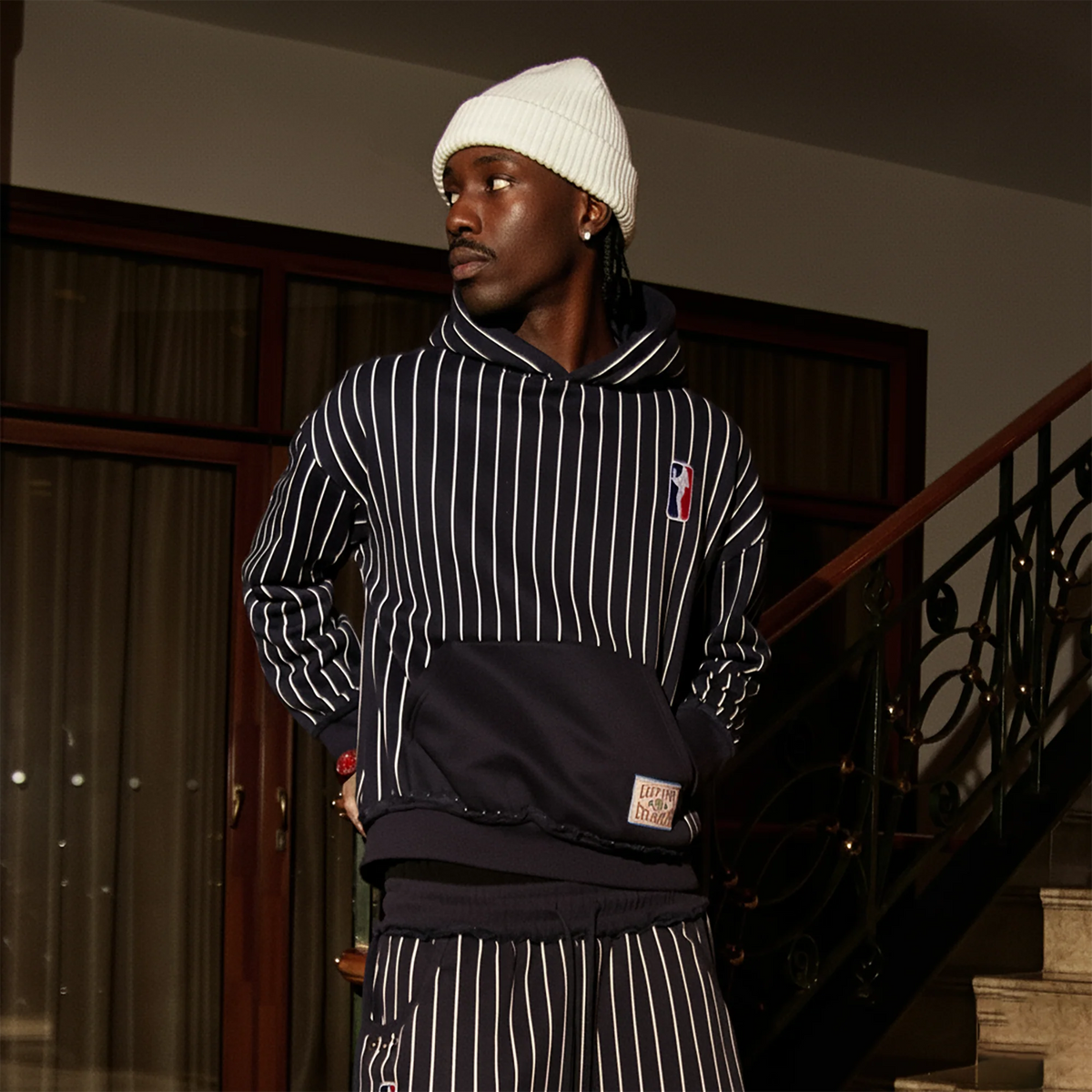 PHANTOMHUNTER Stripe Embroidered Studded Hoodie