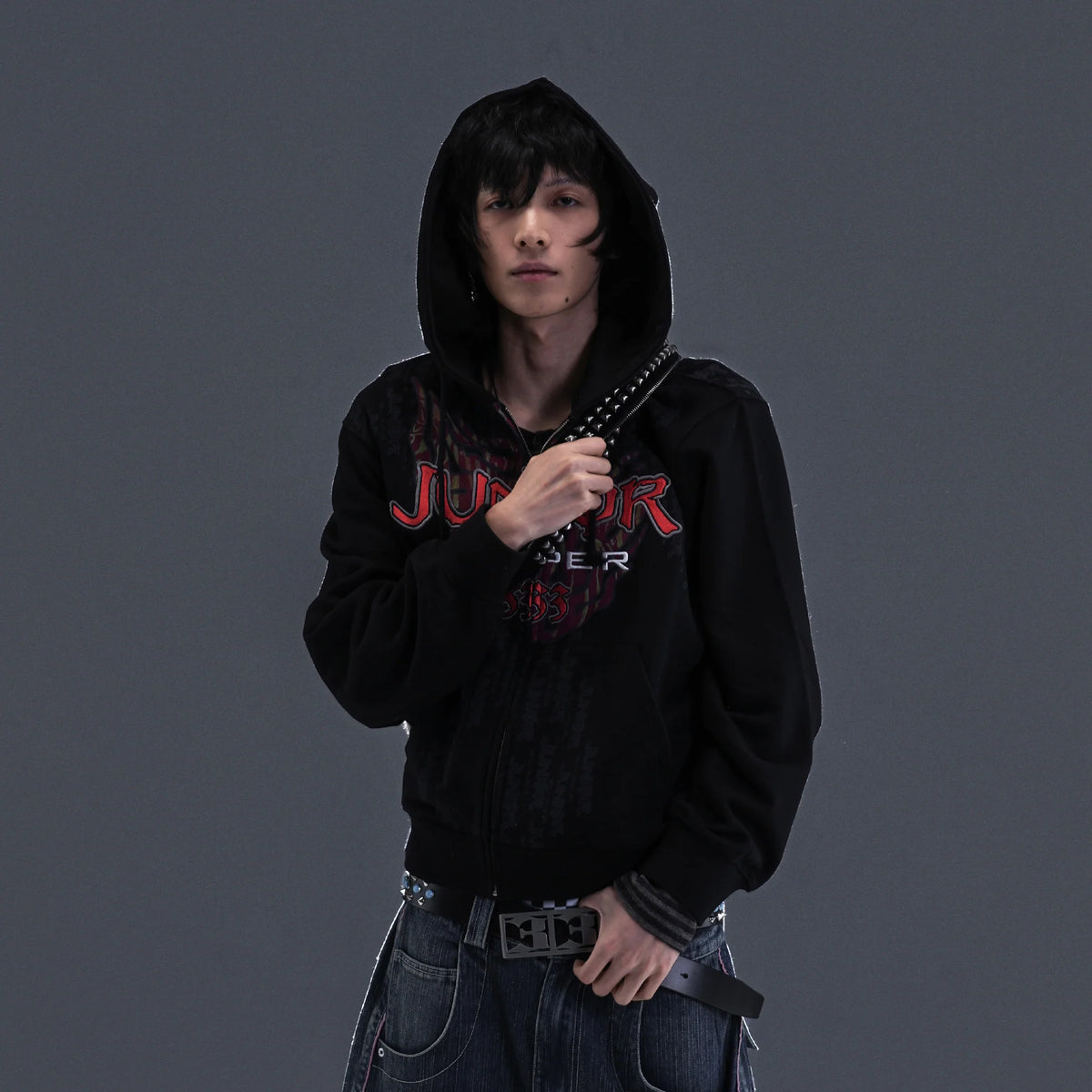PCCVISION Flame Embroidered Mask Hooded Jacket