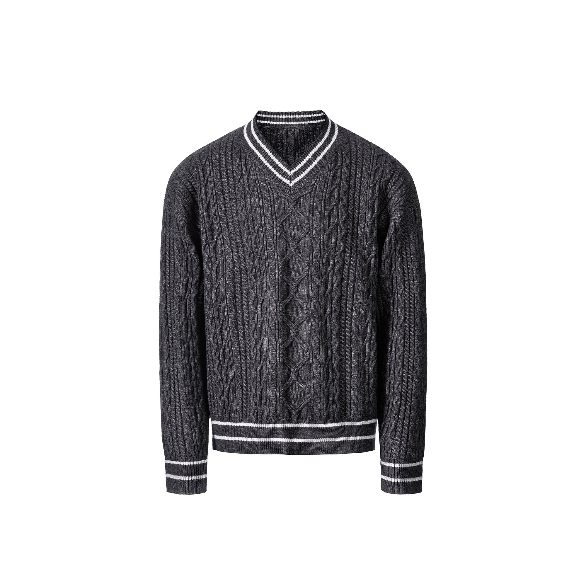 CATSSTAC Varsity V-Neck Cable-Knit Sweater