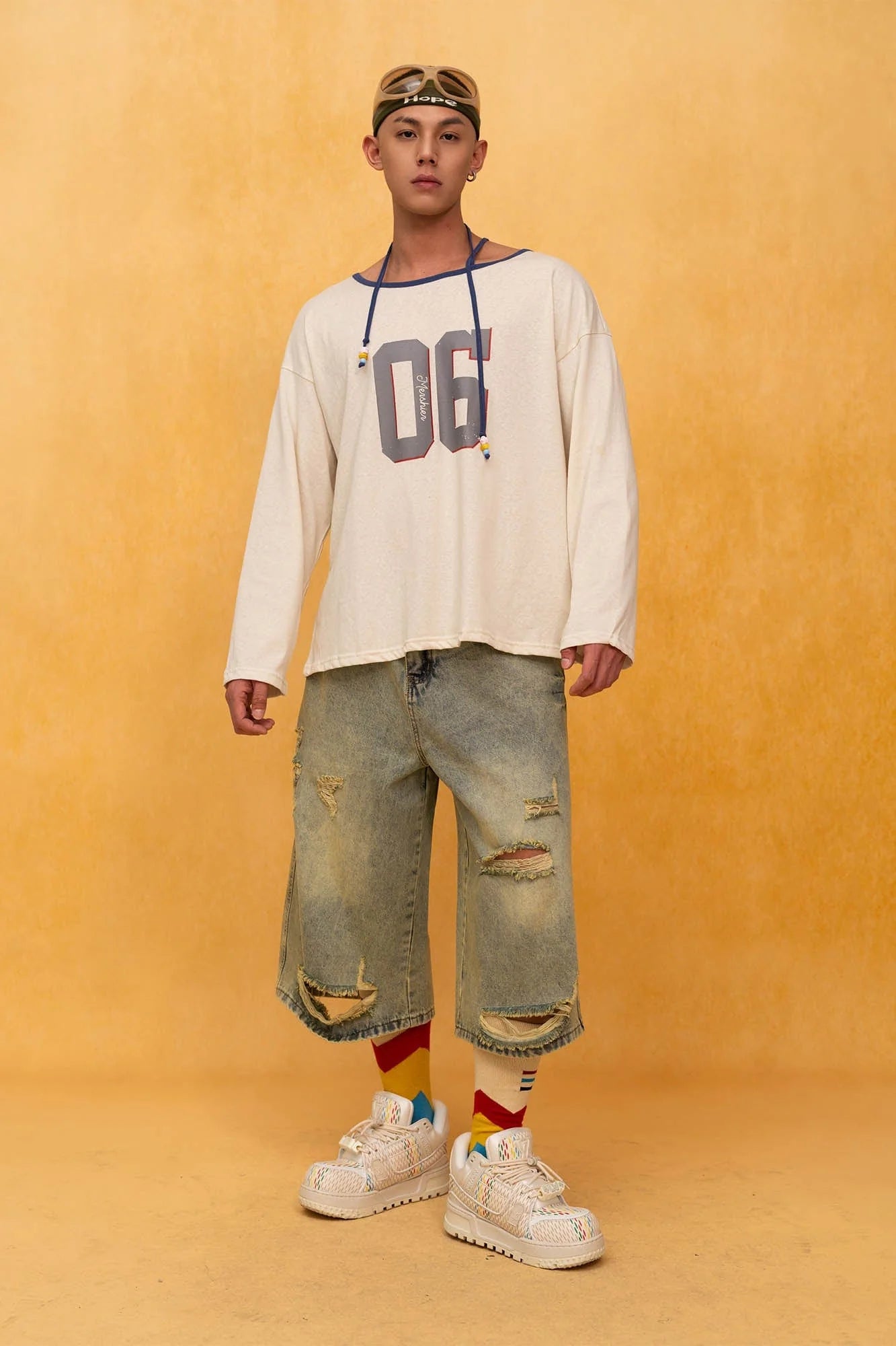 CLP Washed Ripped Knee-Length Denim Shorts
