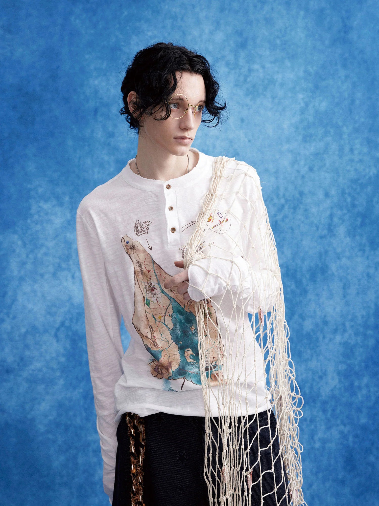 OIPWORD Treasure Map Henley Long-Sleeve Tee