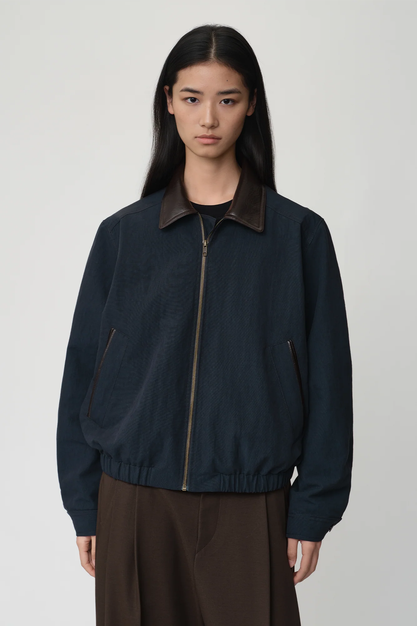 OPICLOTH Retro Contrast Leather Collar Jacket