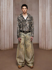 DND4DES Dirty-Washed Diamond Wide-Leg Jeans Yellow