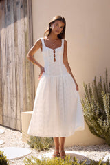 Romance Stitched Embroidered Maxi Dress White